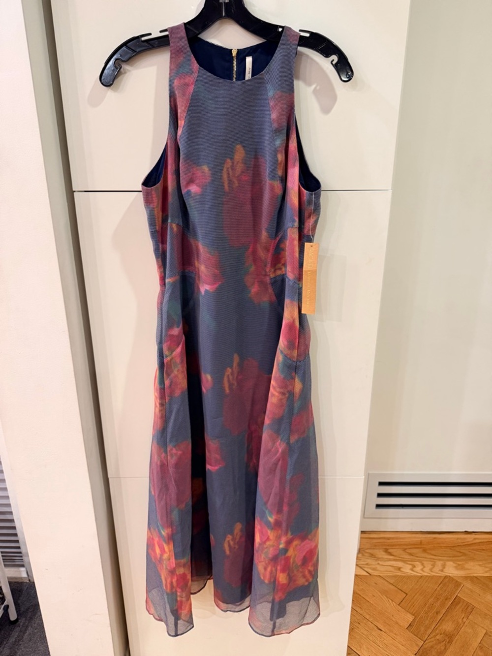 Rachel Roy Floral Maxi Dress Size 8 – Sheer Overlay, Gold Zip, NWT